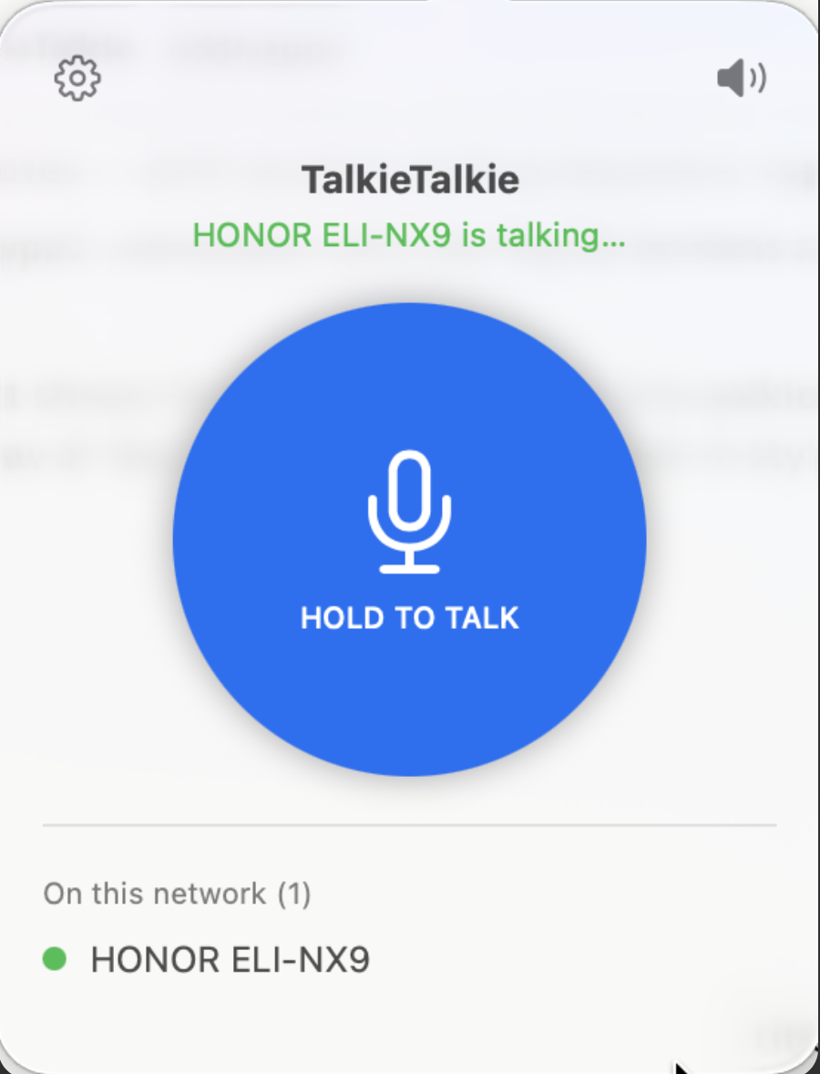 TalkieTalkie showing a peer device talking — HONOR ELI-NX9 is talking